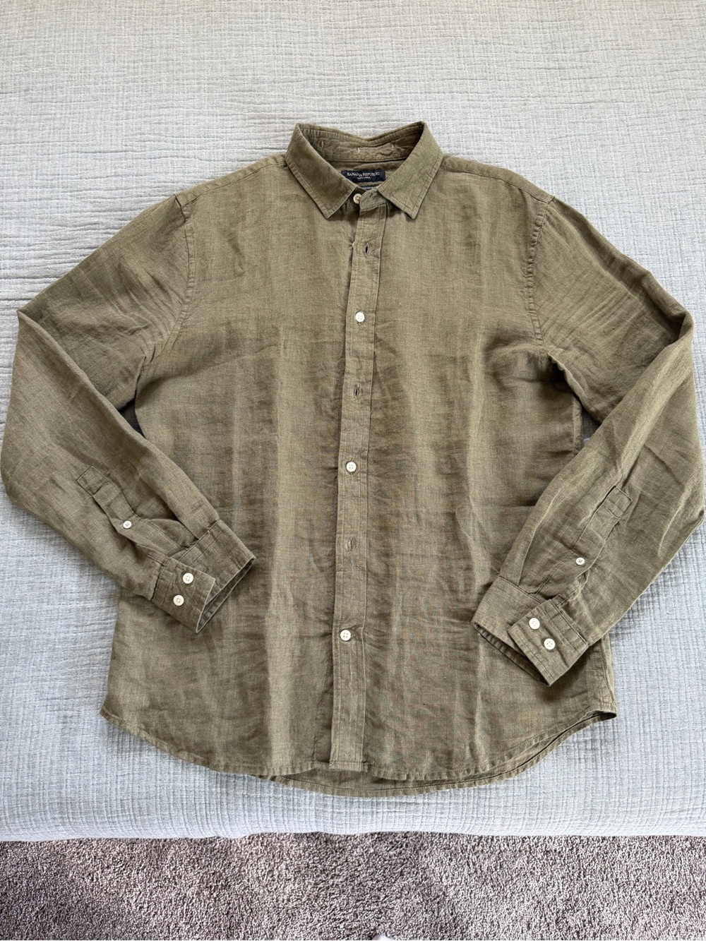 Banana Republic Olive Linen Button-Down Shirt